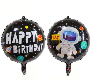Balon 18" Astronauta Czarny Happy Birthday