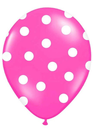 Balony Lateksowe Rózowe W Białe Kropki 5szt 12"