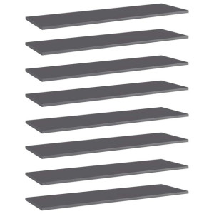 Półki na książki, 8 szt., wysoki połysk, szare, 100x30x1,5 cm
