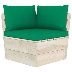 Ogrodowa sofa narożna z palet z poduszkami, impregnowany świerk