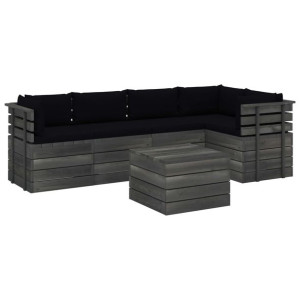 6-cz. zestaw wypoczynkowy z palet, z poduszkami, lita sosna