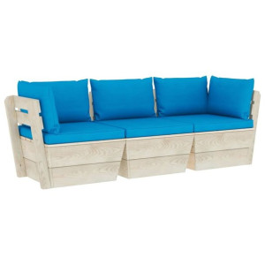 Lumarko Ogrodowa sofa 3-osobowa z palet, z poduszkami, drewno świerkowe