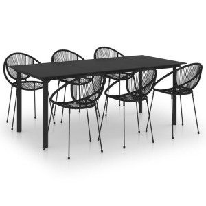 7-cz. zestaw mebli ogrodowych, rattan PVC, czarny