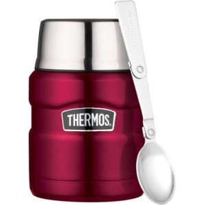 Termos na jedzenie z składaną łyżką i kubkiem Thermos 0,47l - malinowy
