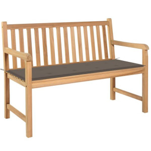 Ławka ogrodowa z poduszką taupe, 120 cm, lite drewno tekowe