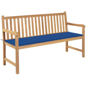 Ławka ogrodowa z kobaltową poduszką, 150 cm, drewno tekowe