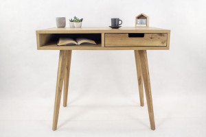 Designerskie Dębowe Biurko Skandynawskie Lea z szufladą i półką