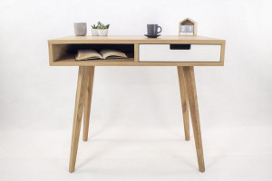 Designerskie Biurko Lea skandynawskie z białą szufladą i półką