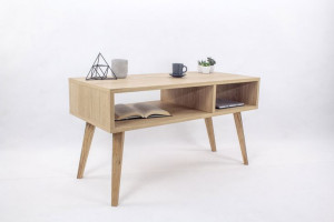 Designerski Stolik Skandynawski Wide z dwiema półkami
