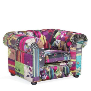 Fotel patchwork fioletowy CHESTERFIELD