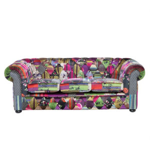 Sofa 3-osobowa patchworkowa fioletowa CHESTERFIELD