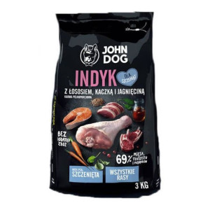 John Dog Junior INDYK Z ŁOSOSIEM, KACZKĄ I JAGNIĘCINĄ 3 kg - sucha karma dl