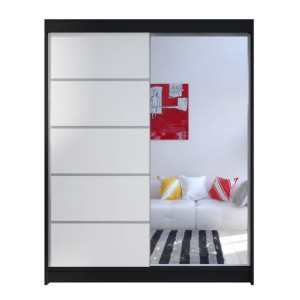 Szafa przesuwna Camino III z lustrem 150cm - CZARNY/BIAŁY