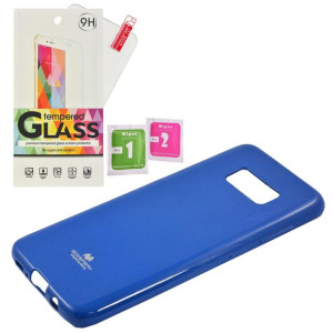 Etui Guma Jelly Mercury Niebieski Samsung S8 szkło