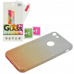 Etui Case Shinning Iphone 7 / 8 złoty wycięci Szkł