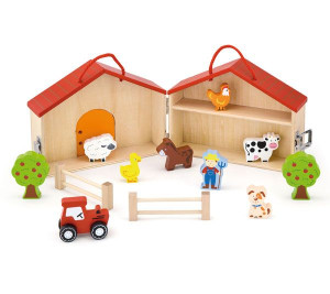 Dwupiętrowa Farma Drewniana Viga Toys Zagroda Zwierzęta Figurki 13 Elementó