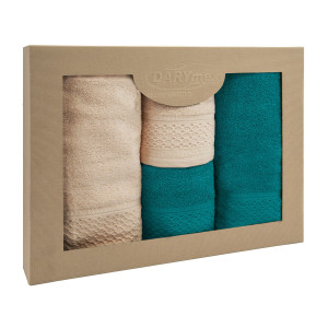 Darymex Ręcznik D Bawełna 100% Solano Cappuccino + Ciemny Turkus (P) 2x50x90+2x70x140 kpl