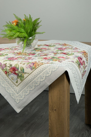 Eurofirany Obrus Gobelinowy W Kwiaty 1175 Jasnoszary 100x100