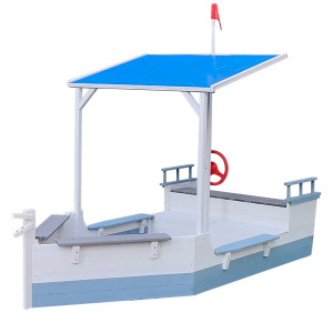 Kiddo Skipper Wooden Ship Sandpit Outdoor Sandbox Playset for Kids