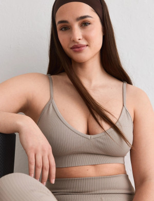 aim´n Ribbed Seamless Deep Cut Bra - Brown - L Brown L