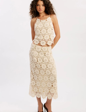 Bardot Veneta Crochet Top - Cream - S Cream S