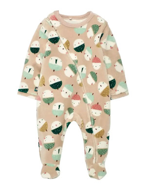Boboli Velour Play Suit Printed For Baby -Bci   92 Beige 92