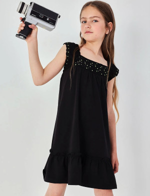 Boboli Knit Stretch Dress For Girl -Bci - Black - 104