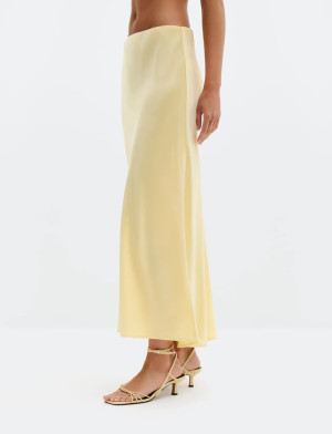Malina Aubree Satin Midi Skirt - Yellow - M Yellow M