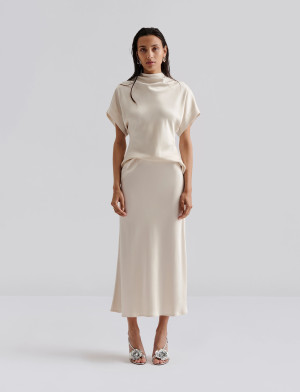 Malina Aubree Satin Midi Skirt - Yellow - M Yellow M