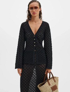 Malina Ayla Pointelle Knitted Cardigan - Black - M Black M
