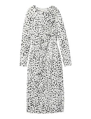 Calvin Ls Ruched Assym Printed Midi Dre   S White S