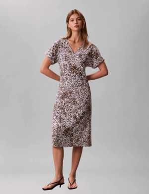 Calvin Printed Crepe V Neck Ss Midi Dre - Multi/patterned - XS Multi/patterned XS