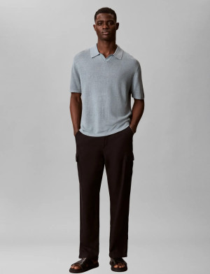 Calvin Ss Linen Blnd Johnny Swtr 12Gg - Blue - M