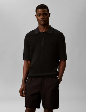 Calvin Ss Cotton Waffle Polo Collarswtr - Black - M Black M