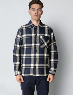 Clean Cut Copenhagen Asher Checked Overshirt - Navy - M Navy M