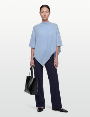 Davida Cashmere Poncho Gold Buttons - Blue - ONE SIZE Blue ONE SIZE