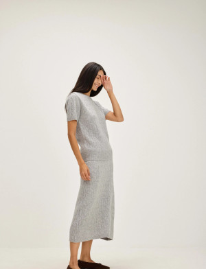 Davida Cashmere A-Line Cable Skirt - Grey - S