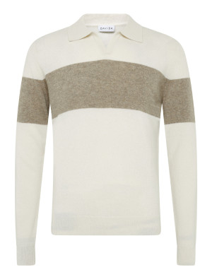 Davida Cashmere Man Open Collar One Stripe - Cream - L