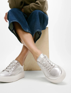 FitFlop Rtg Metallic-Leather Sneakers - Silver - 41