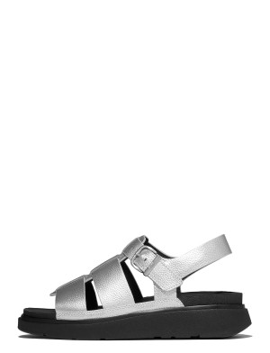 FitFlop Gen-Ff Tumbled-Leather Fisherman Sandals   38 Silver 38