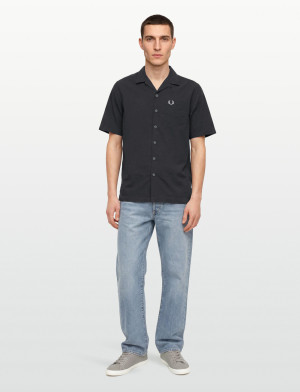 Fred Perry Seersucker Revere Collar Shirt - Grey - L