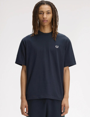 Fred Perry Back Print  Text Tee - Navy - M Navy M