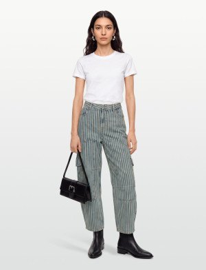 Ganni Striped Denim Carpenter Jeans - Blue - 27