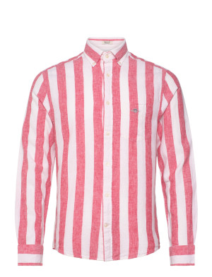 Gant Reg Cotton Linen Bold Stripe Shirt - Red - S