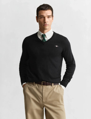 Gant Classic Cotton V-Neck - Black - XXXL Black XXXL