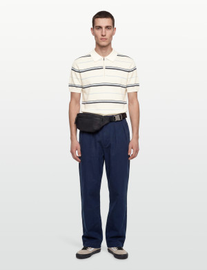 Gant Striped Textured Zip Polo - Cream - XL