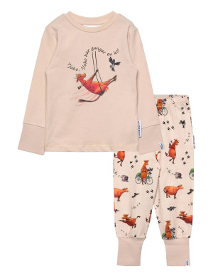 Geggamoja Mamma Mu Two Piece Pyjamas - Beige - 122/128