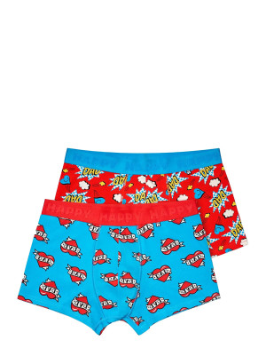 Happy Socks 2-Pack Super Dad Short Boxers Gift Set   S Patterned S
