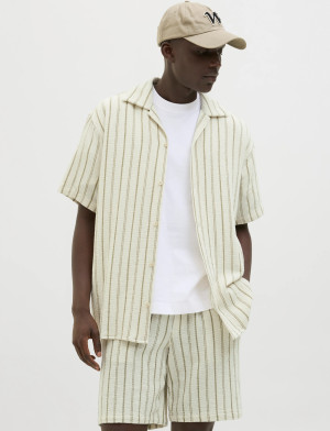 Jack & Jones Jjecoba Stripe Resort Shirt Ss Sn - Beige - XL