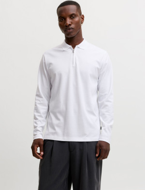 Jack & Jones Jprblaethan Ls Zip Polo - White - M